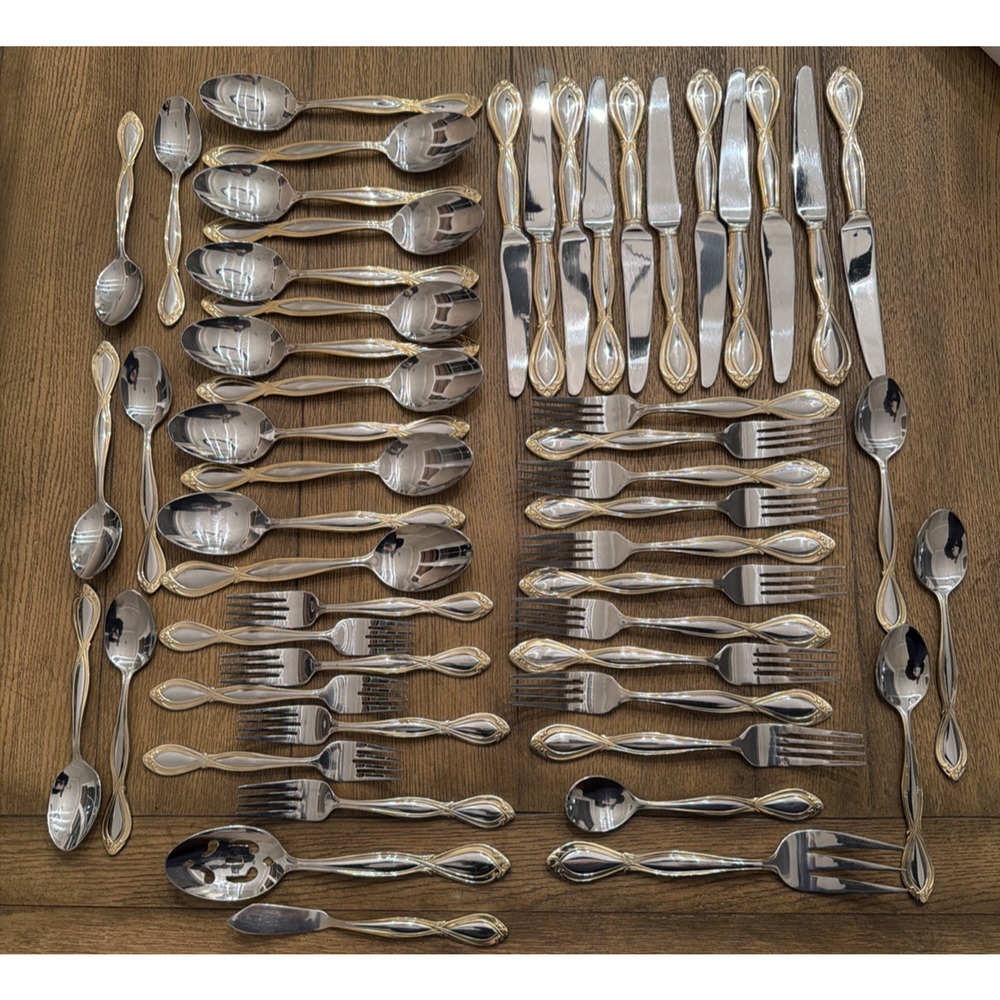 Cambridge Charelle Stainless Gold Accent Flatware 53 Piece Set